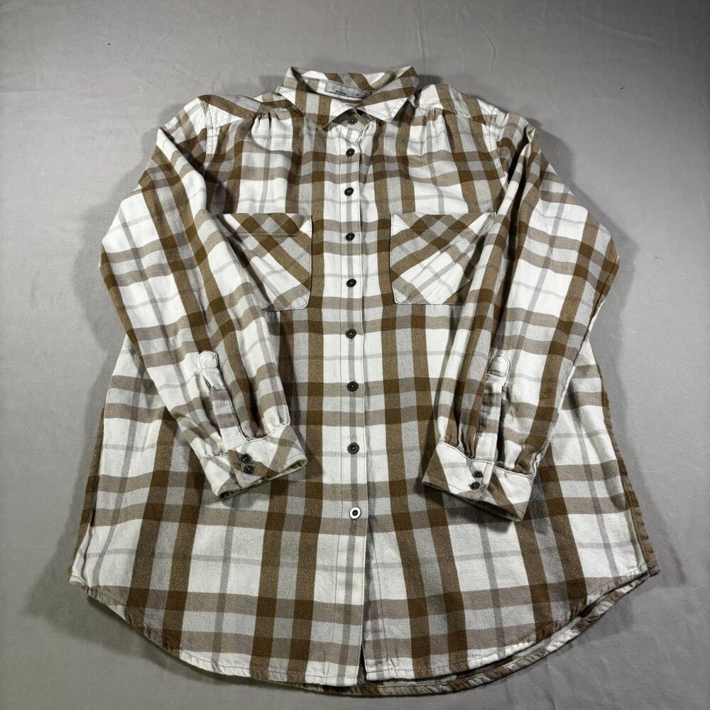 prAna Cabincore Plaid Button Down Shirt Neutral Brown Cream Flannel Gorpcore M